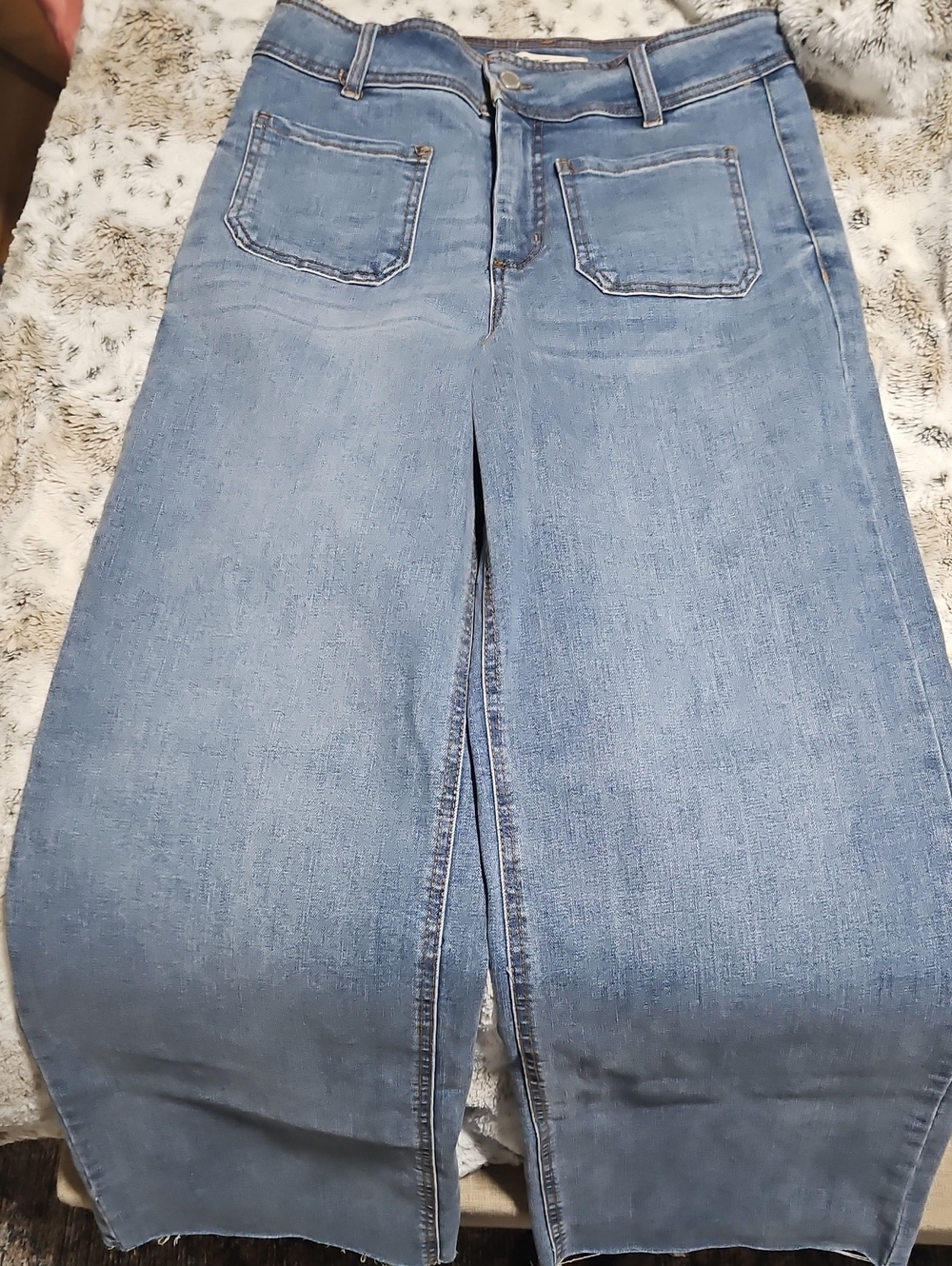 OAT New York High Waist Patch Pocket Wide Leg Jeans Blue Waist 6/28